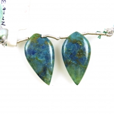Chrysocolla Drops Leaf Shape 27x15mm Drilled Beads Matching Pair