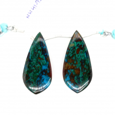 Chrysocolla Drops Leaf Shape 36X17mm Drilled Bead Matching Pair