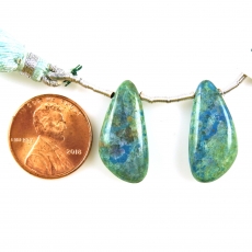 Chrysocolla Drops Wing Shape 22x11mm Drilled Beads Matching Pair