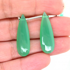 Chrysoprase Chalcedony Drops Almond Shape 30x10mm Drilled Bead Matching Pair