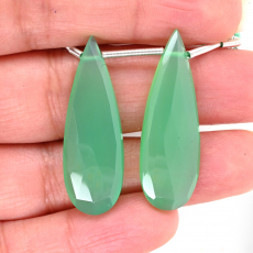 Chrysoprase Chalcedony Drops Almond Shape 35x12mm Drilled Bead Matching Pair