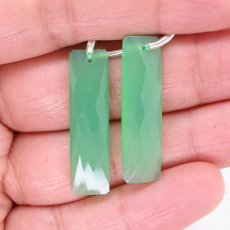 Chrysoprase Chalcedony Drops Baguette Shape 30x8mm Front to Back Drilled Bead Matching Pair