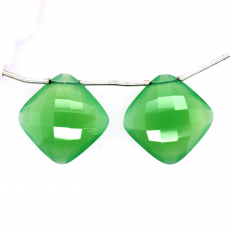 Chrysoprase Chalcedony Drops Cushion Shape 15x15mm Drilled Beads Matching Pair