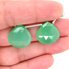 Chrysoprase Chalcedony Drops Heart Shape 18x18mm Drilled Bead Matching Pair