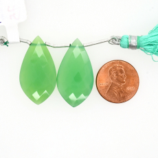 Chrysoprase Chalcedony Drops Leaf Shape 30x16mm Drilled Bead Matching Pair