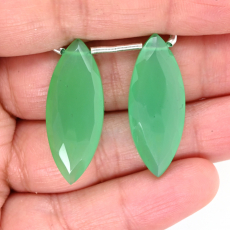 Chrysoprase Chalcedony Drops Marquise Shape 30x12mm Drilled Bead Matching Pair