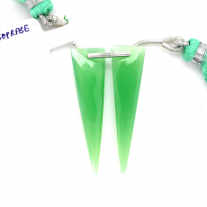 Chrysoprase Chalcedony Drops Trillion Shape 36x9mm Front to Back Drilled Bead Matching Pair
