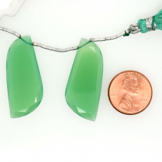 Chrysoprase Chalcedony Drops Wave Shape 34x15mm Drilled Bead Matching Pair