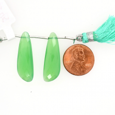 Chrysoprase Chalcedony Drops Wing Shape 30x10mm Drilled Bead Matching Pair