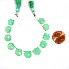 Chrysoprase Drops Coin Shape 8mm to 10mm Drilled Beads 11 pieces