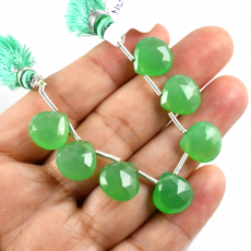 Chrysoprase Drops Heart shape 12mm Drilled Beads 7 pieces Line
