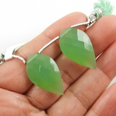 Chrysoprase Drops Leaf Shape 27x16mm Drilled Beads Matching Pair