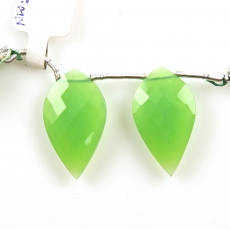 Chrysoprase Drops Leaf Shape 27x16mm Drilled Beads Matching Pair