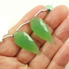 Chrysoprase Drops Leaf Shape 31x13mm Drilled Beads Matching Pair