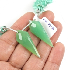 Chrysoprase Drops Shield Shape 34x12mm Drops Drilled Beads Matching Pair