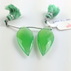 Chrysoprase Leaf Shape 32x15mm Drilled Beads Matching Pair