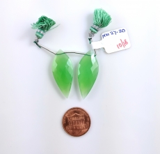 Chrysoprase Leaf Shape 32x15mm Drilled Beads Matching Pair