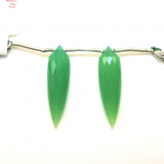 Chrysoprase Okra Shape 28x10mm Drilled Beads Matching Pair