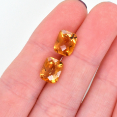 Citrine Checkerboard Emerald Cushion 9x7mm Matching Pair Approximately 4.46 Carat