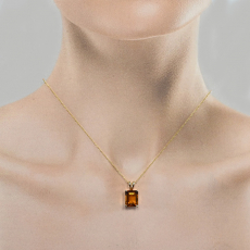 Citrine Emerald Cut 3.08 Carat Pendant in 14K Yellow Gold ( Chain Not Included )