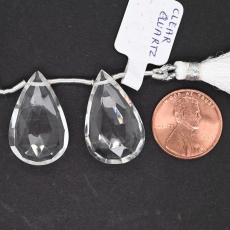 Clear Quartz Drops Almond Shape 25x16mm Drilled Beads Matching Pair