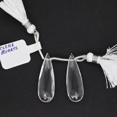 Clear Quartz Drops Almond Shape 30x10mm Drilled Beads Matching pair