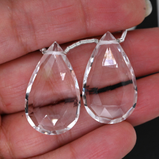 Clear Quartz Drops Almond Shape 30x18mm Drilled Beads Matching Pair