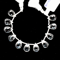 Clear quartz Drops Briolette Shape 11x7mm Drilled Beads 11 Pieces Line