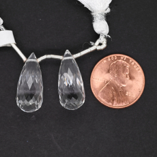 Clear Quartz Drops Briolette Shape 20x9mm Drilled Beads Matching Pair