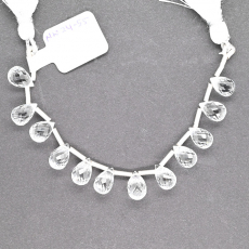 Clear Quartz Drops Briolette Shape 9x6mm Line Of 12 Pieces Drilled Beads