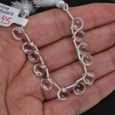 Clear Quartz Drops Heart Shape 8x8mm Drilled Beads 12 Pieces Line