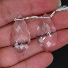 Clear Quartz Drops Leaf Shape 30x16mm Drilled Beads Matching Pair