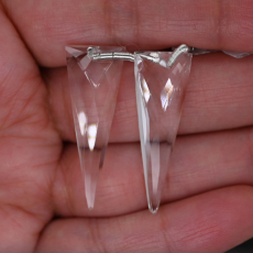 Clear Quartz Drops Trillion Shape 33x12mm Front to Back Drilled Beads Matching Pair