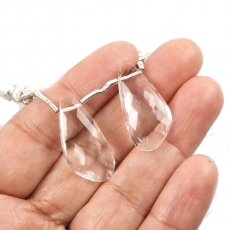 Clear Quartz Drops Wing Shape 26x14mm Drilled Beads Matching Pair