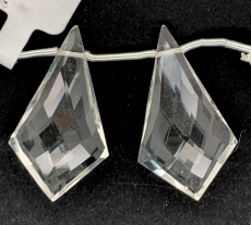 Clear Quartz Shield Shape 18x32mm Drilled Beads Matching Pair