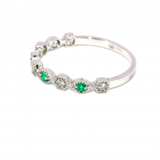 Colombia Emerald 0.05 Carat Ring Band in 14K White Gold With Accent Diamond