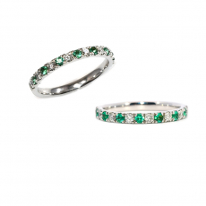 Colombian Emerald 0.19 Carat Ring Band With Diamond Accent in 14K White Gold (RG2578)