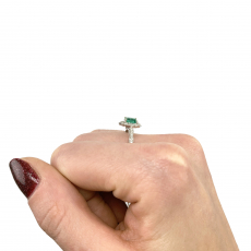 Colombian Emerald Emerald Cut 0.46 Carat Ring with Accent Diamonds in 14K White Gold