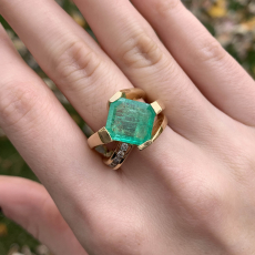 Colombian Emerald Emerald Cut 3.96 Carat Ring in 14K Yellow Gold with Accent Diamonds