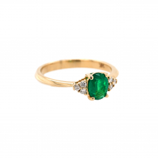 Colombian Emerald Oval 0.47 Carat Ring with Accent Diamonds in 14K Yellow Gold