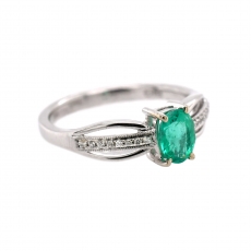 Colombian Emerald Oval 0.57 Carat Ring with Diamond Accent in 14K White Gold