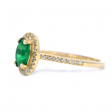 Colombian Emerald Oval 0.83 Carat Ring In 14K Yellow Gold With Accented Diamonds