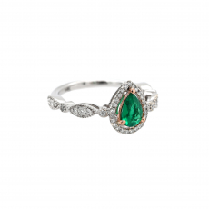 Colombian Emerald Pear Shape 0.44 Carat Ring with Accent Diamonds in 14K Dual Tone (White/Rose) Gold