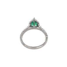 Colombian Emerald Pear Shape 0.76 Carat Ring with Accent Diamonds in 14K White Gold