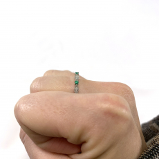 Colombian Emerald Round 0.17 Carat Ring Band in 14K White Gold with Accent Diamonds (RG0621)