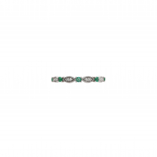 Colombian Emerald Round 0.17 Carat Ring Band in 14K White Gold with Accent Diamonds (RG0621)