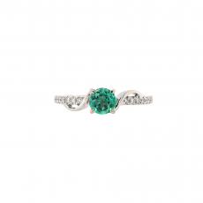 Colombian Emerald Round 0.48 Carat Ring with Accent Diamonds in 14K White Gold