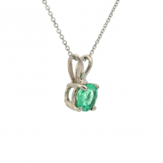 Colombian Emerald Round 0.49 Carat Pendant in 14K White Gold(Chain Not Included)