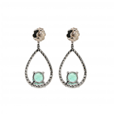 Colombian Emerald Round 1.84 Carat Dangle Earrings with Accent Diamonds in 14K White Gold