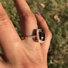 Color Change Garnet 4.51 Carat With Accented Diamond Halo Ring In 14K Yellow Gold